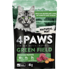 4 Paws Green Field Premium Pastete Neuseelandlamm, Karotte & Thymian 85G 