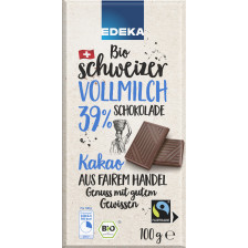 EDEKA Bio Vollmilchschokolade 39% Fairtrade 100G 
