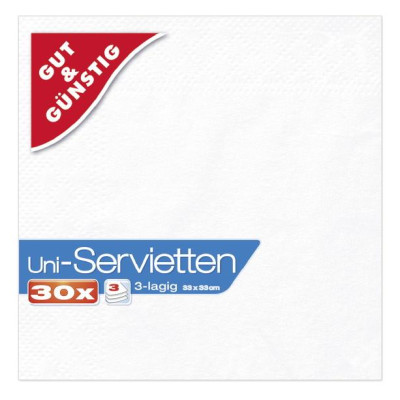 Gut & Günstig Servietten weiß 3-lagig 33cm x 33cm 30ST 