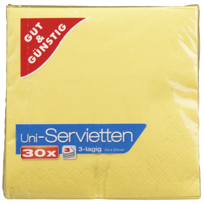 Gut & Günstig Servietten gelb 3-lagig 33cm x 33cm 30ST 