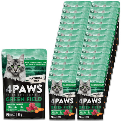 4Paws Green Field Premium Pastete Neuseelandlamm, Karotte & Thymian 24x85G 
