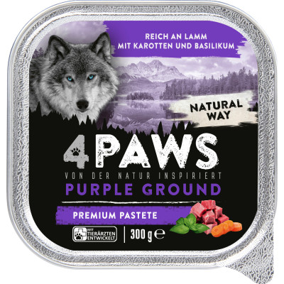 4Paws Purple Ground Premium Pastete Reich an Lamm mit Karotte und Basilikum 300G