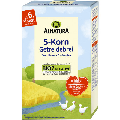 Alnatura Bio 5-Korn-Getreidebrei ab dem 6. Monat 250G -   MHD 10.04.2026 