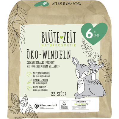 Blüte-Zeit Öko-Windeln Größe 6 XL 13+KG 22ST 