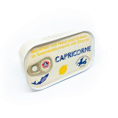 Capricorne Sardinen mit Haut und Gräten in Sonnenblumenöl mit Zitrone 125G 