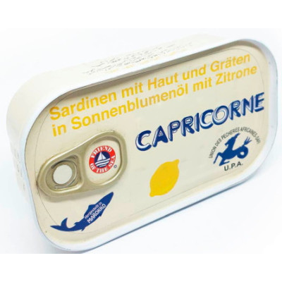 Capricorne Sardinen mit Haut und Gräten in Sonnenblumenöl mit Zitrone 125G 