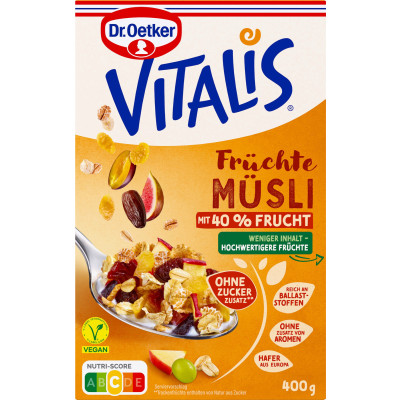 Dr.Oetker Vitalis Früchtemüsli ohne Zuckerzusatz vegan 400G 