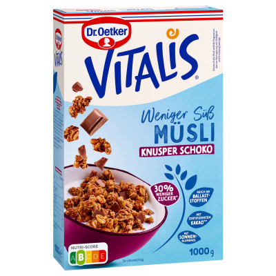 Dr.Oetker Vitalis Knuspermüsli Schoko weniger süß 1KG 