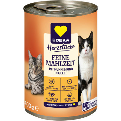 EDEKA Herzstücke Feine Mahlzeit mit Huhn & Rind in Gelee 400G 