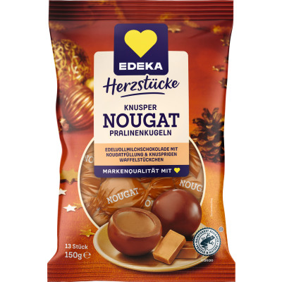 EDEKA Herzstücke Knusper Nougat Pralinenkugeln 13ST 150G 