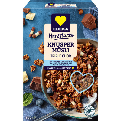 EDEKA Herzstücke Knusper Triple Choc Müsli 500G 