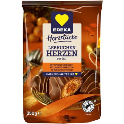 EDEKA Herzstücke Lebkuchen Herzen gefüllt Zartbitter 150G 