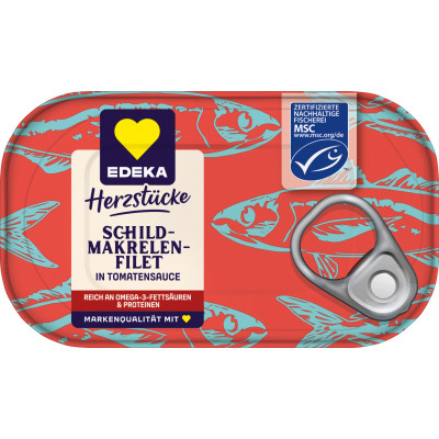 EDEKA Herzstücke MSC Schildmakrelenfilets in Tomatensauce 125G 