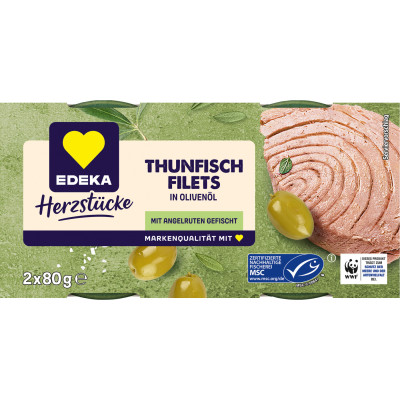 EDEKA Herzstücke Thunfischfilets in Olivenöl 2x 80G 