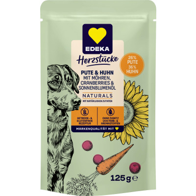 EDEKA Naturals Dog Pute und Huhn mit Cranberries,Möhren,Sonnenblumenöl 125g 