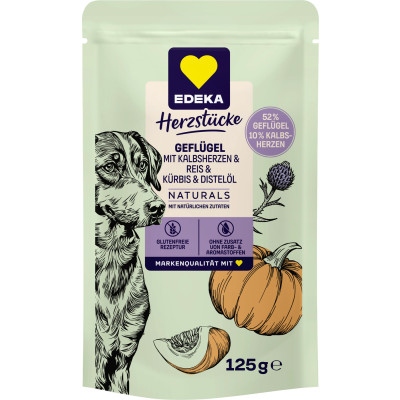 EDEKA Herzstücke Geflügel mit Kalbsherzen Naturals Hundefutter 125G 