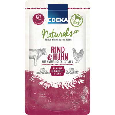 EDEKA Naturals Dog Rind und Huhn mit Süßkartoffeln,Mango und Leinöl 125g 