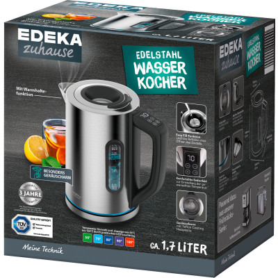 EDEKA zuhause Edelstahlwasserkocher Silent 1,7L 