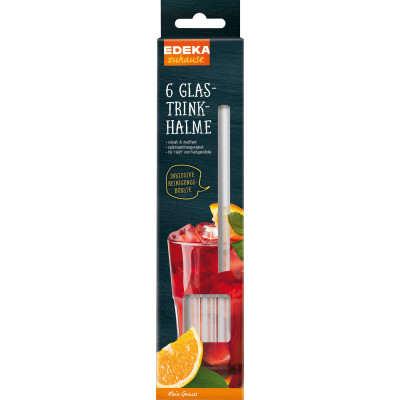 EDEKA zuhause Glastrinkhalme mit Reinigungsbürste 6ST 