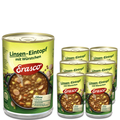 Erasco Linsen-Eintopf mit Würstchen 1 Portion 6x400G 