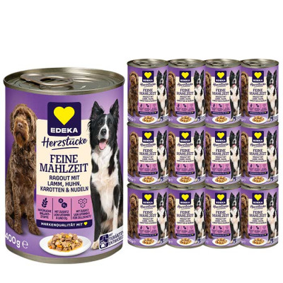 EDEKA Herzstücke Feine Mahlzeit mit Lamm, Huhn, Nudeln & Karotten 12x400G