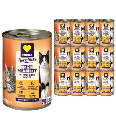 EDEKA Herzstücke Feine Mahlzeit mit Rind & Huhn in Gelee 12x415G 