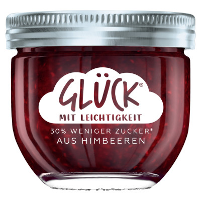 Glück Fruchtaufstrich Himbeere 30% weniger Zucker 230G 