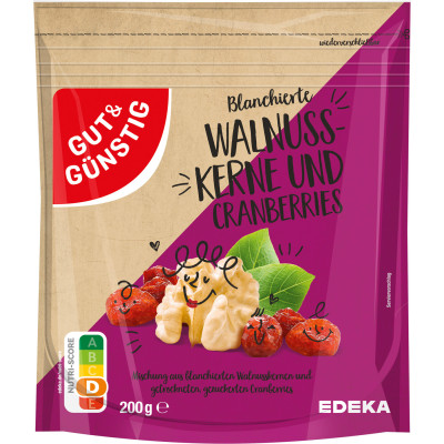 Gut & Günstig Blanchierte Walnusskerne und Cranberries 200G 