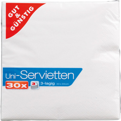 Gut & Günstig Servietten 33x33cm 3-lagig weiß 30ST 