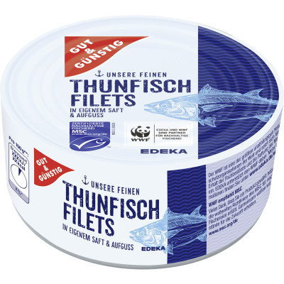 Gut & Günstig Thunfischfilets in eigenem Saft und Aufguss 195G 