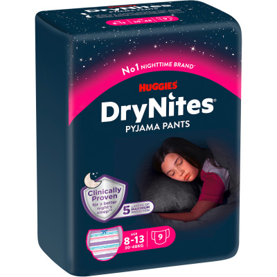 Huggies DryNites Pyjama Pants Girl 8-13 Jahre 30-48KG 9ST - Abverkauf 