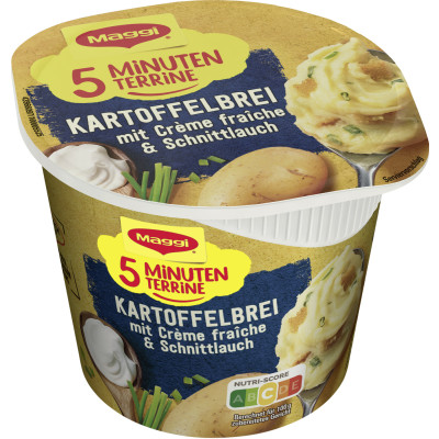 Maggi 5 Minuten Terrine Kartoffelbrei mit Creme Fraiche & Schnittlauch 53G 