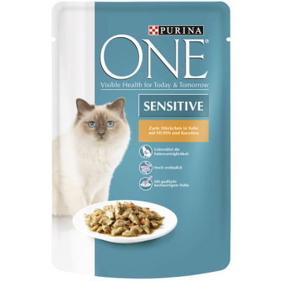 One Cat Sensitive Zarte Stückchen in Soße mit Huhn und Karotten 85G