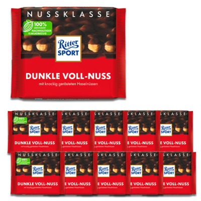Ritter Sport Nuss Klasse Dunkle Voll-Nuss 10x100G 