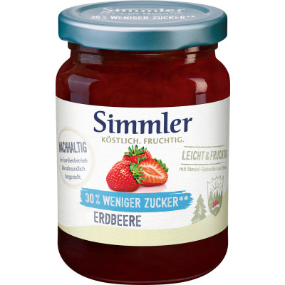 Simmler Konfitüre Leicht + Fruchtig Erdbeere 215G - Abverkauf 