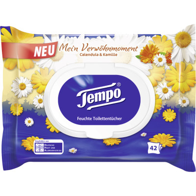 Tempo Calendula & Kamille Feuchte Toilettentücher 42ST 