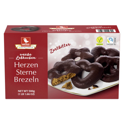 Weiss Lebkuchen Herzen Sterne Brezeln Zartbitter 500G 