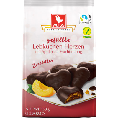 Weiss Lebkuchen-Herzen gefüllt Zartbitter 150G 