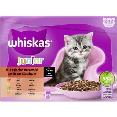 Whiskas Multipack Junior Klassische Auswahl in Sauce 12x 85G 