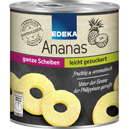 EDEKA Ananas ganze Scheiben leicht gezuckert 836G 