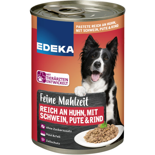 EDEKA Feine Mahlzeit Hund Reich an Huhn mit Schwein, Rind und Pute 400G 
