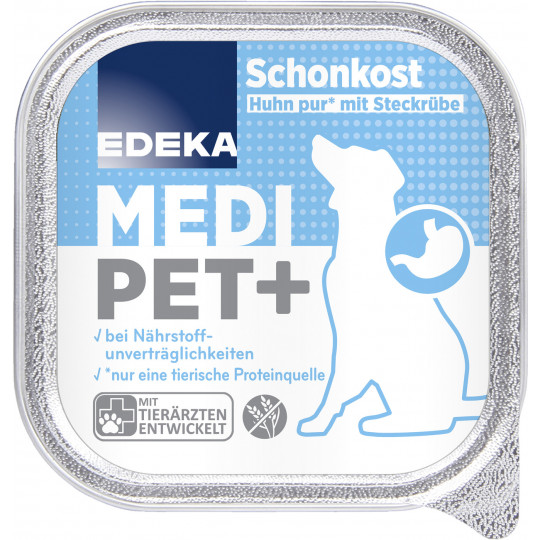 EDEKA Medi Pet+ Schonkost Huhn pur mit Steckrübe 150G 