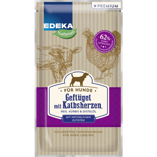 EDEKA Naturals für Hunde Geflügel mit Kalbsherzen 125G 