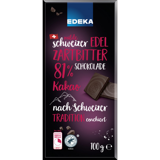 EDEKA Milde Schweizer Edel Zartbitter Schokolade 81% Kakao 100G 