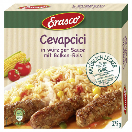 Erasco Cevapcici in würziger Sauce mit Balkan-Reis 375G 
