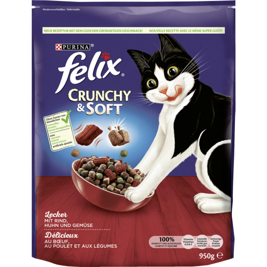 Felix Crunchy & Soft mit Rind, Huhn und Gemüse 950G 