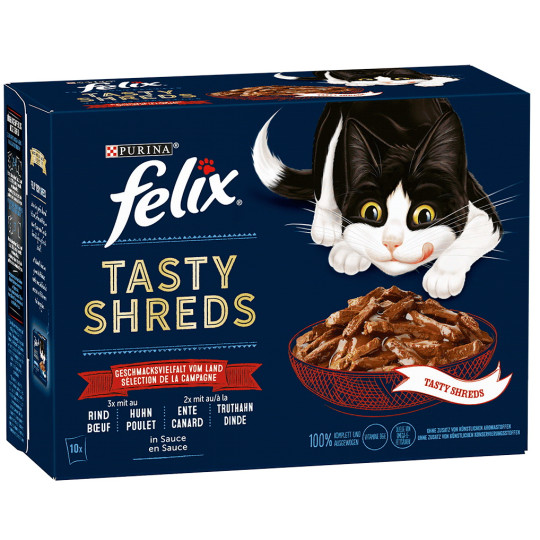 Felix Tasty Shreds Geschmacksvielfalt vom Land 10x 80G 