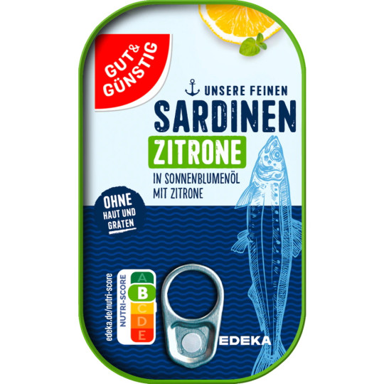 Gut & Günstig Sardinen ohne Haut und Gräten in Sonnenblumenöl mit Zitrone 125G 
