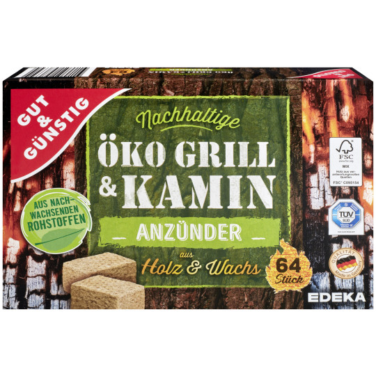 Gut & Günstig Öko Grill & Kamin Anzünder aus Holz & Wachs 64ST 