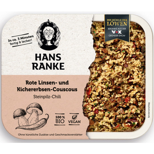 Hans Ranke Bio Rote Linsen- und Kichererbsen-Coucous Steinpilz-Chili 100G 